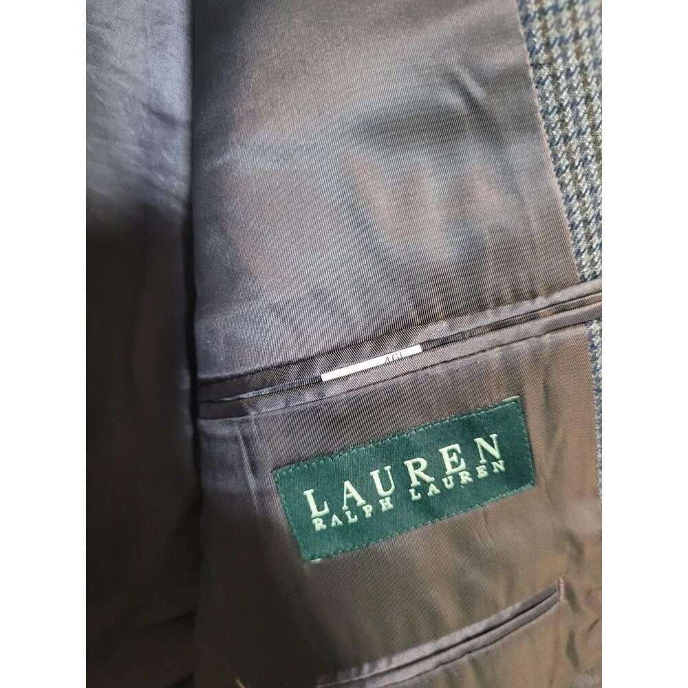 Lauren Ralph Sport Coat Mens 46L Gray Check Wool Twill 2 Button Blazer Long